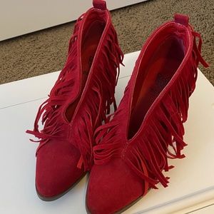 Red Fringe Booties